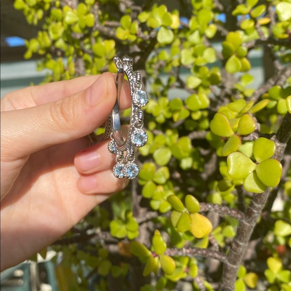 ‼️SALE‼️316L Stainless Steel Hoop Earrings with Light Blue Crystall - Picture 5 of 5